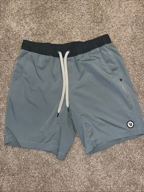 Vuori Slate Blue Swim Trunks with Black Waistband